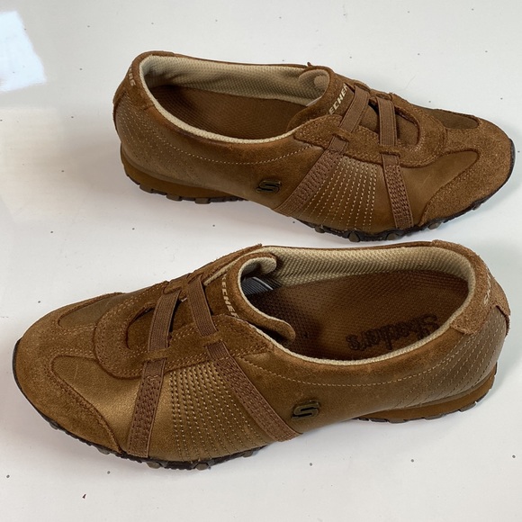 Skechers 46577 Bronze Brown Leather Elastic Strap Biker Sneakers Shoes Women's 6 - Picture 3 of 6